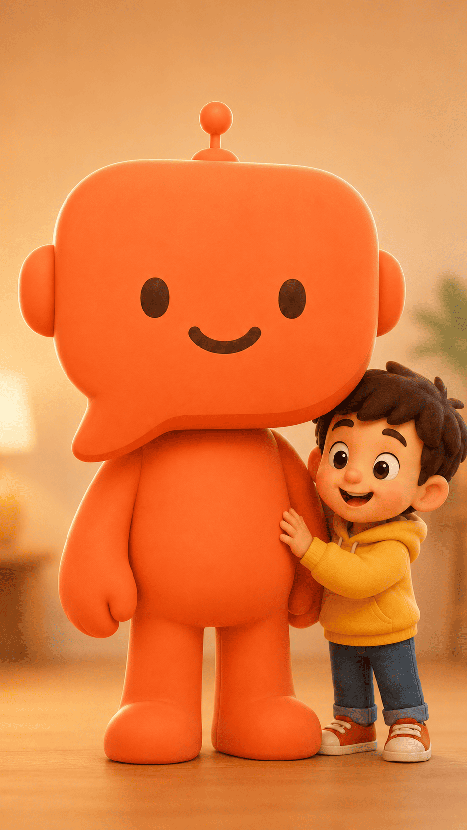 Yoggi, la mascotte IA, avec un enfant